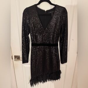 BCBGMaxAzria Black Sequin Long Sleeve Dress